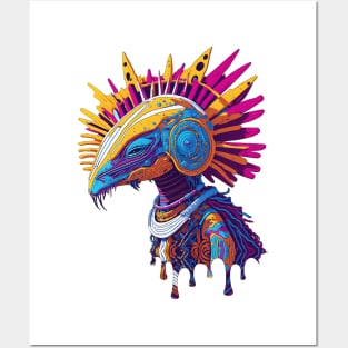 Alien Bird - Ancient Alien with Helmet with Spikes. Posters and Art